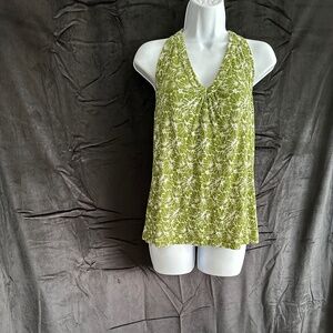 Liz Claiborne, green and white halter top, size M